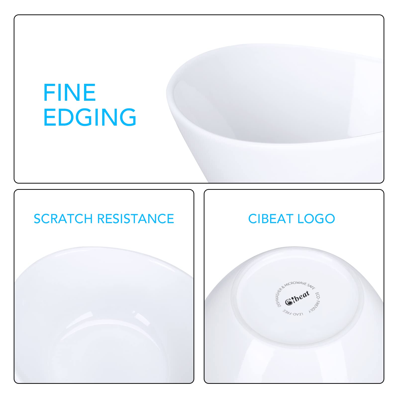 Ciotola per cereali in ceramica Garvee da 6 pollici, set di ciotole in porcellana bianche per cereali, insalata, dessert, zuppa, adatta al microonde e lavabile in lavastoviglie.