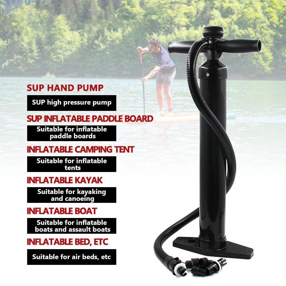 Pompa manuale Garvee a singola azione 1,8 BAR con manometro ad alta pressione, 6 ugelli in plastica per materassini e kayak