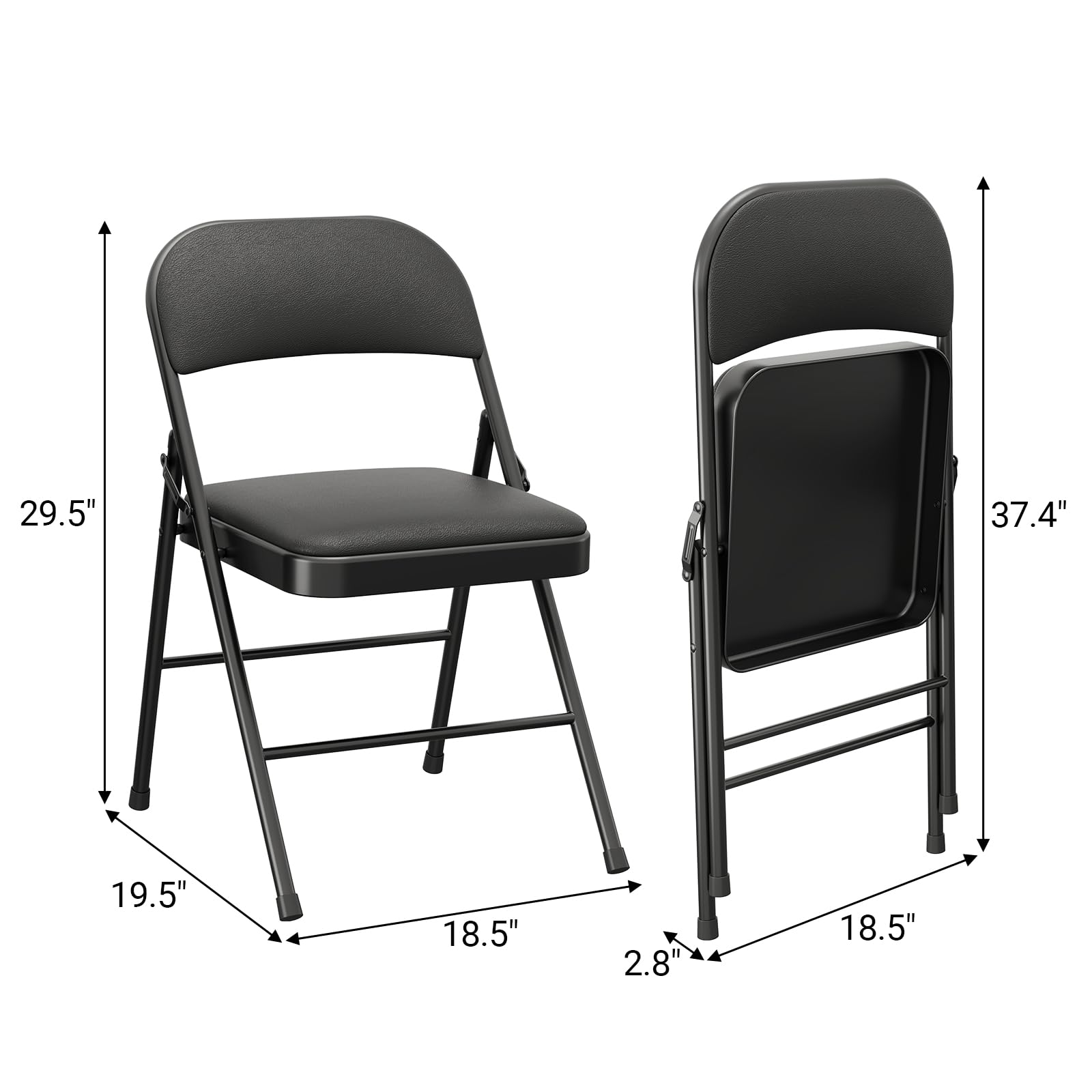 Garvee Set di 2 sedie pieghevoli con cuscini, similpelle, metallo robusto, per uso interno ed esterno, nero, pieghevoli, capacità di carico fino a 159 kg