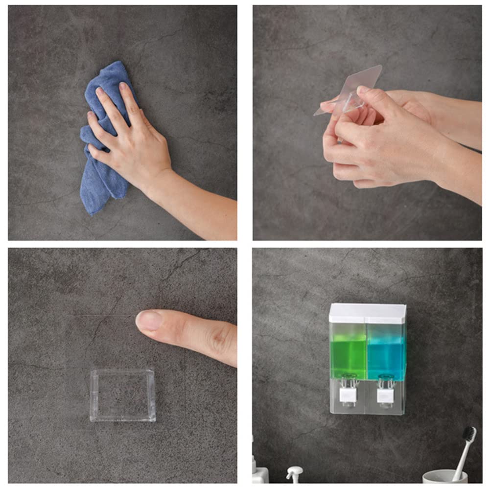 Dispenser di sapone liquido manuale Garvee da 500 ml, doppia testa, montaggio a parete, in plastica trasparente per bagno e hotel