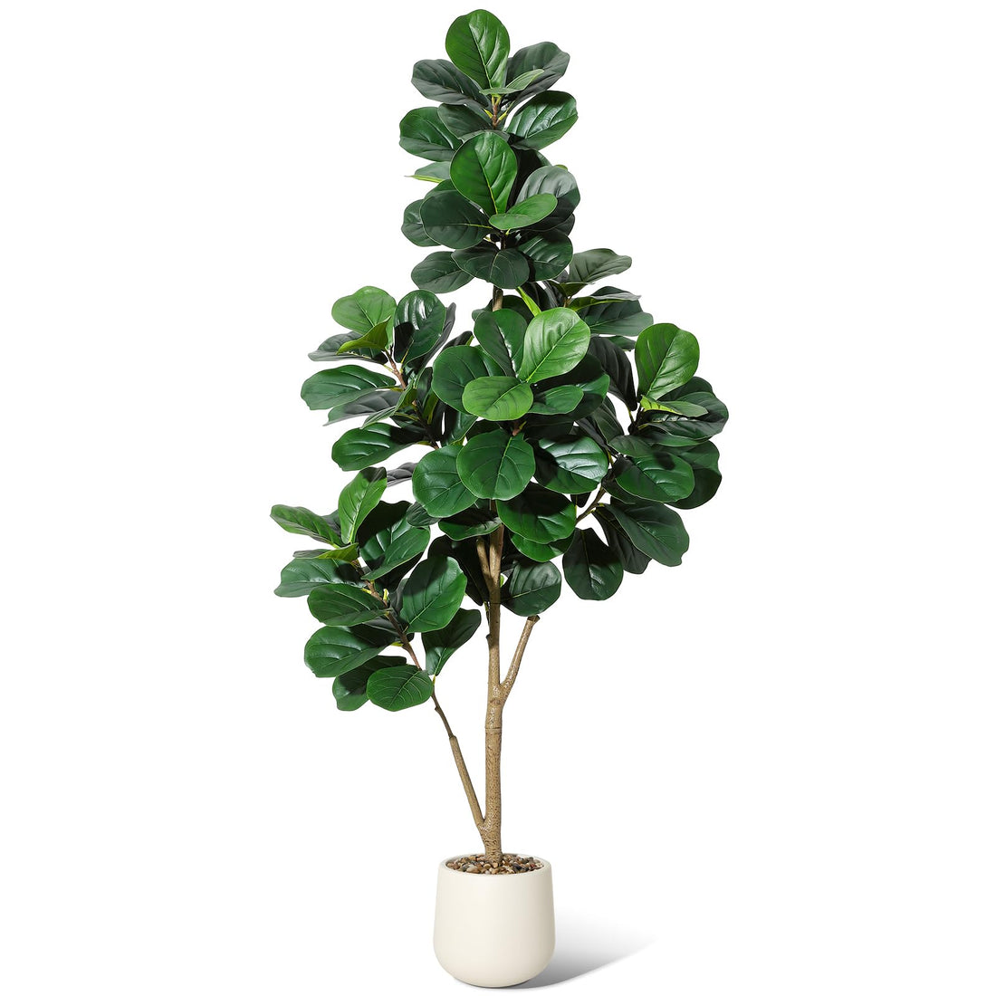 Albero artificiale di Ficus Lyrata Garvee da 180 cm, vaso bianco da 90 cm, soggiorno e ufficio, facile da pulire