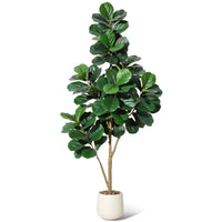 Albero artificiale di Ficus Lyrata Garvee da 6 piedi con 108 foglie, vaso bianco da 9 pollici, soggiorno e ufficio, facile da pulire