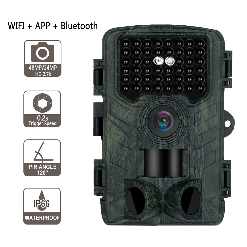 Telecamera Garvee WiFi 48MP 2.7K IP66 impermeabile Sensore grandangolare 120° per il monitoraggio della fauna selvatica (non è richiesta alcuna scheda di memoria)