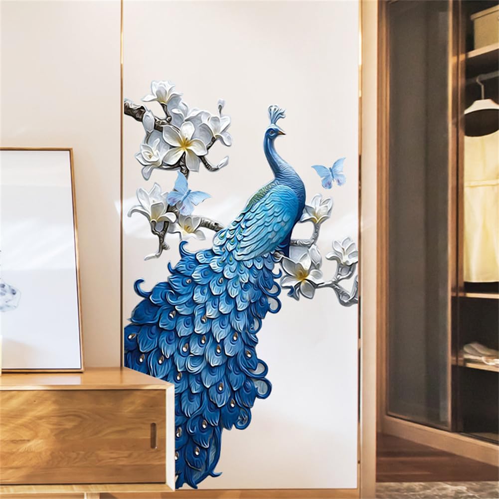Adesivi murali Garvee con motivo a fiori di pavone, adesivi decorativi autoadesivi e rimovibili, 40 x 90 cm, colori vivaci, PVC resistente