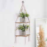 Mensola sospesa Garvee a 2 livelli angolare con corda in legno rustico, stile boho, porta piante regolabile per soggiorno e giardino