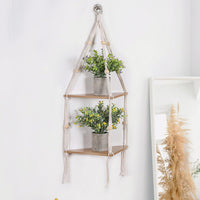 Mensola sospesa Garvee a 2 livelli angolare con corda in legno rustico, stile boho, porta piante regolabile per soggiorno e giardino