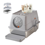 Lettiera per gatti Garvee in acciaio inox di grandi dimensioni con coperchio, doppia entrata, a prova di perdite, grigia, 15.35'' - Per gatti di grandi dimensioni - Argento