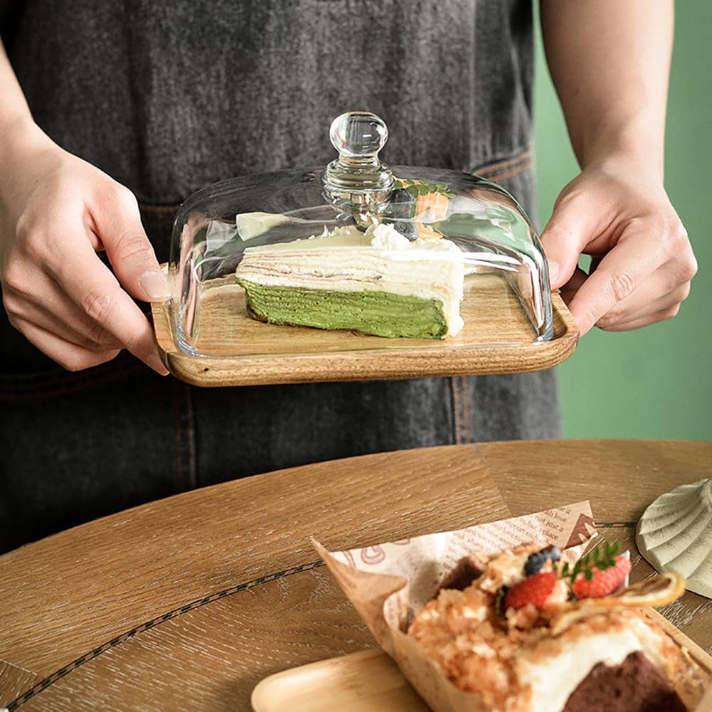 Burriera in legno Garvee con coperchio in vetro, rettangolare, in bambù, per dessert e dolci