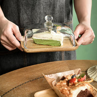 Burriera in legno Garvee con coperchio in vetro, rettangolare, per dessert, dolci, vassoio da portata, acacia