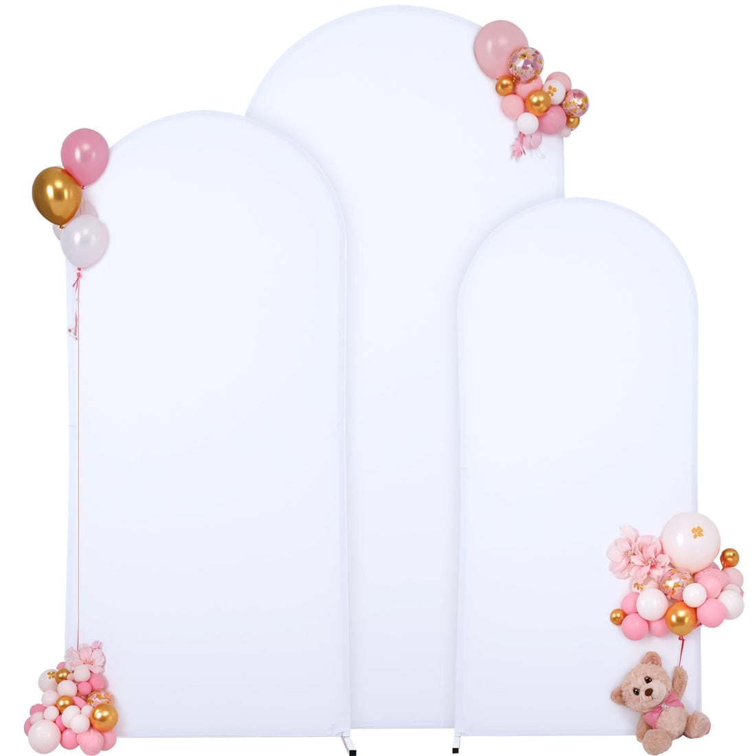 Garvee Set di 3 coperture per fondali ad arco bianco, in poliestere-spandex con cerniera inferiore, per decorazioni per matrimoni e feste, dimensioni 6-7,2 piedi