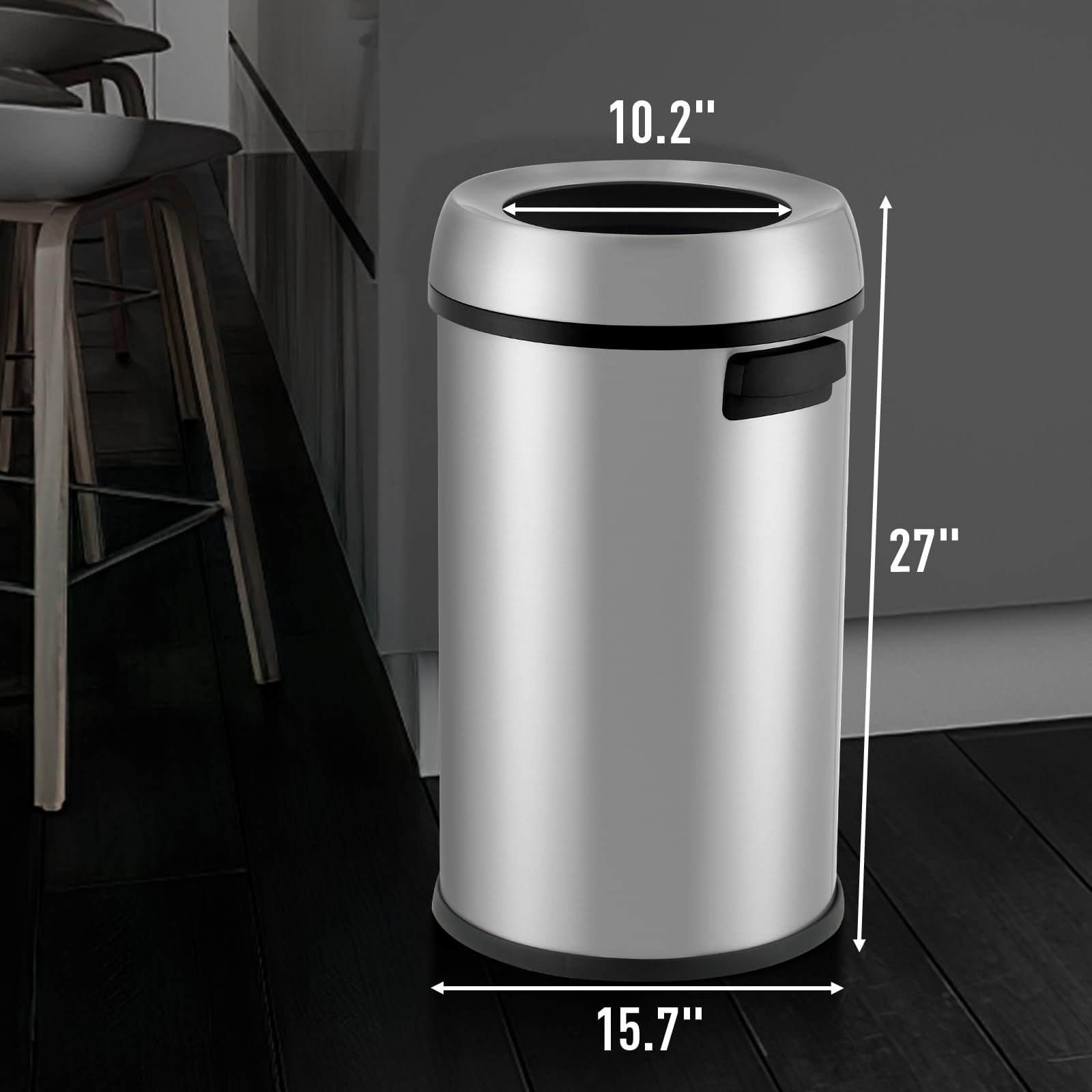 Pattumiera aperta Garvee da 65 l 17 gal per uso commerciale, in acciaio inossidabile spazzolato, resistente, senza coperchio, con maniglie, per uso in cucina e all'aperto