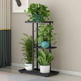 Supporto per piante Garvee, 3 ripiani, metallo, antiruggine, piedini regolabili, ferro robusto, per giardino, balcone, soggiorno, nero - Grigio