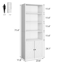 Garvee Libreria Industriale 71.4" con Ante e Ripiani, Ampio Spazio, Porta Scorrevole, Bianco, Anti-Ribaltamento, Soggiorno/Ufficio