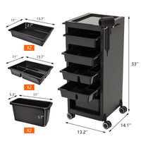 Carrello per salone con 6 cassetti – Carrello con ruote e porta asciugacapelli per salone e studio, nero