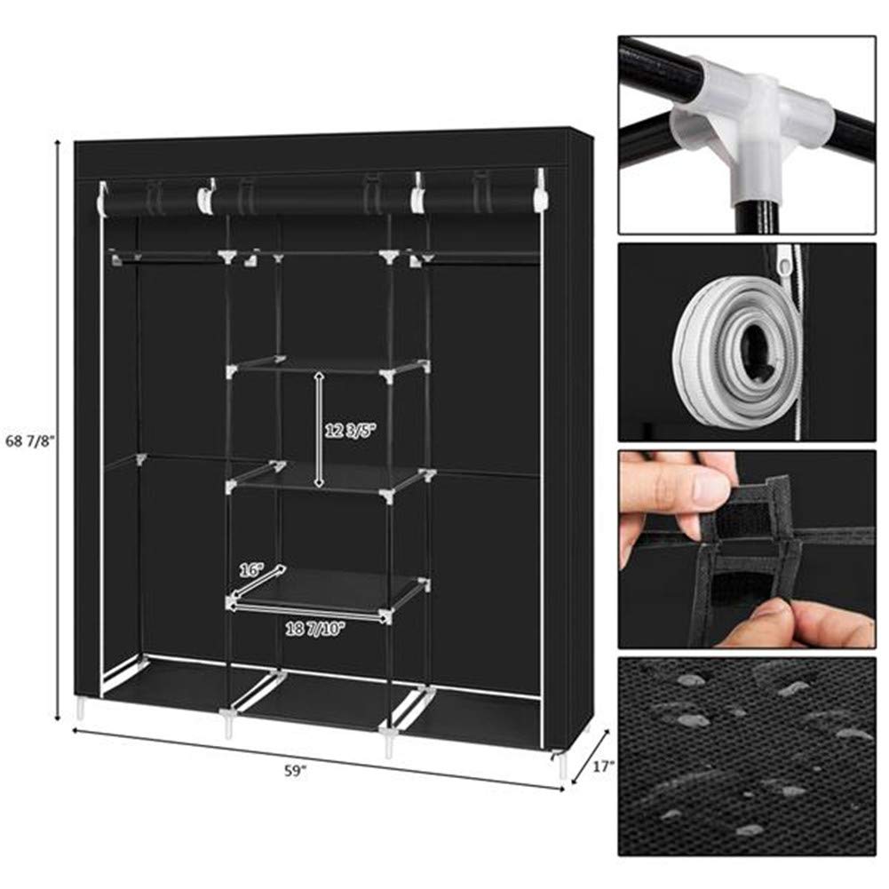 Armadio pieghevole Garvee con ripiani e asta appendiabiti per camera da letto e cabina armadio 150 x 45 x 175 cm nero