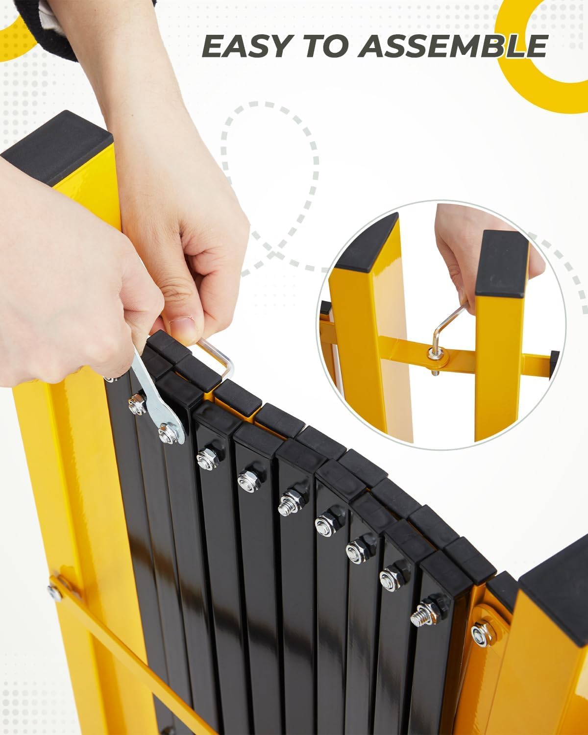 Barriera di sicurezza in metallo Garvee, estensibile, pieghevole, da 9 piedi, con ruote, in acciaio verniciato a polvere, per cantieri edili e magazzini, mobile, nera