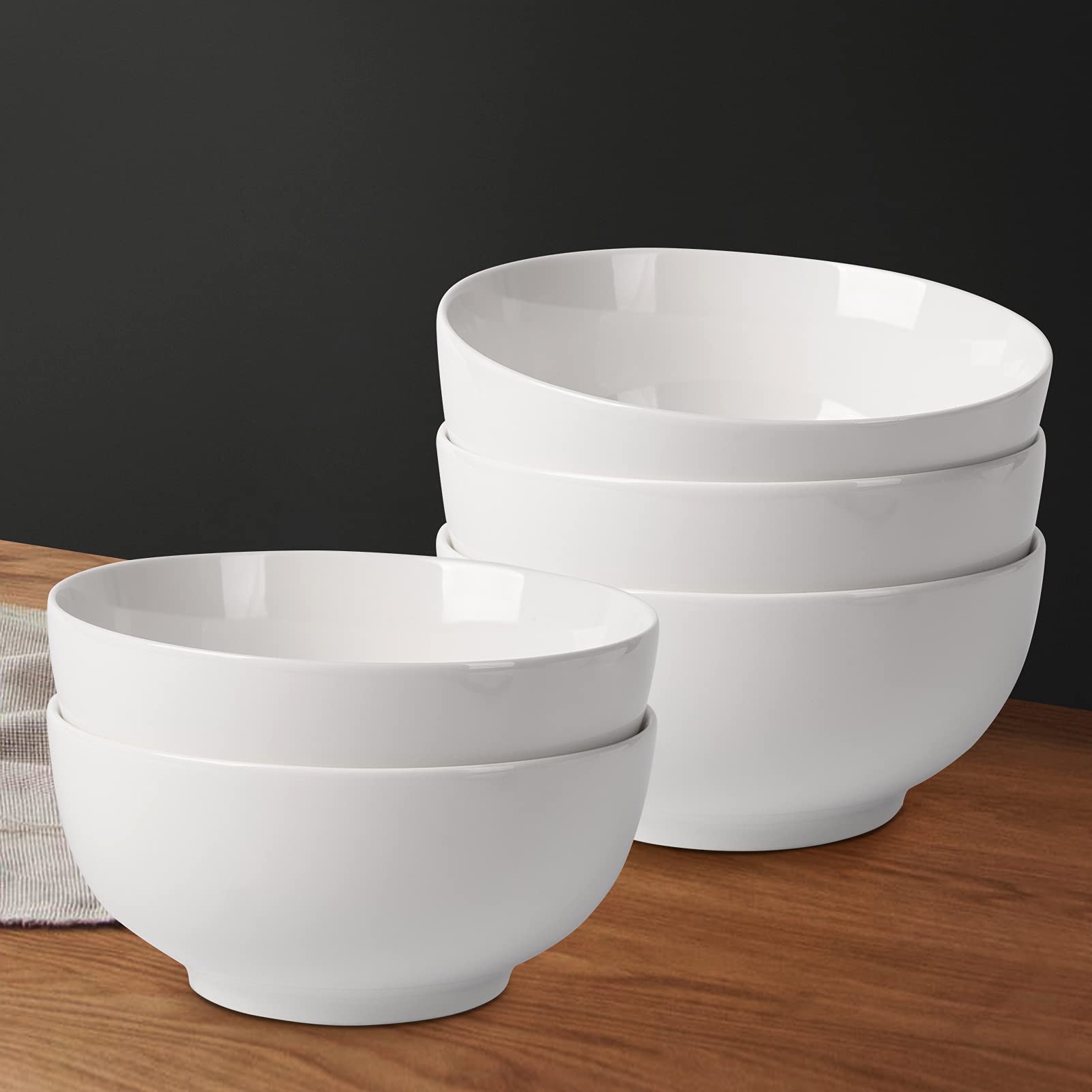 Insalatiere in porcellana Garvee da 650 ml, set da 4 pezzi, bianco crema, versatili e robuste, per insalate e snack