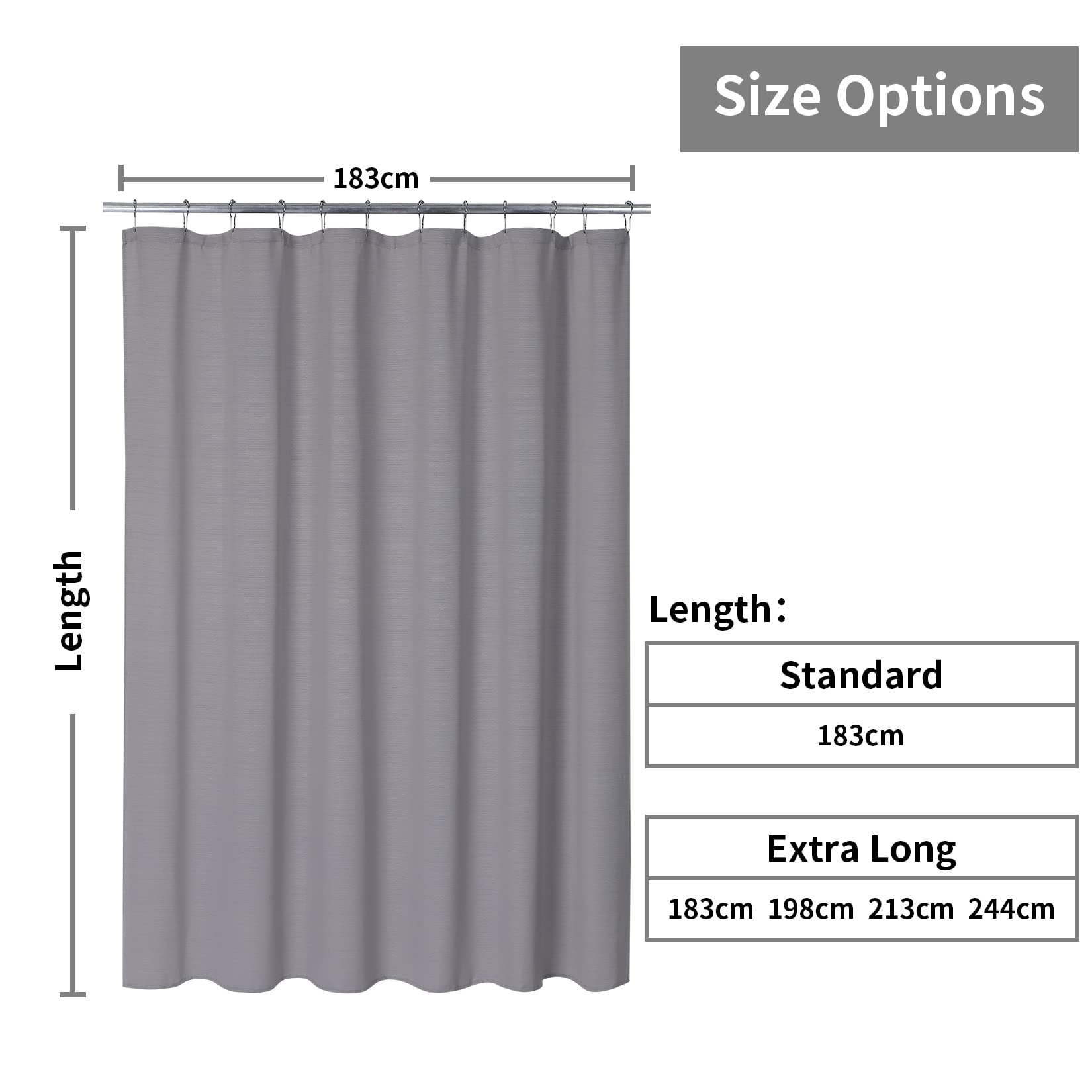 GARVEE Tenda da doccia testurizzata con effetto lino, lavabile, effetto lino per vasca da bagno e vasca da bagno, 180x180 cm, grigio