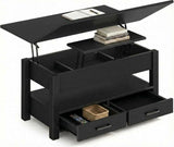 Garvee Tavolino da Caffè 100 cm con Piano Diviso e Girevole, 2 Cassetti, Legno Ingegnierizzato, Stile Industriale Moderno, per Soggiorno, Nero - Walnut Brown - 39.4 Inch