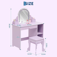 Tavolo da toeletta per bambini Garvee con luce LED, regolabile, MDF, contenitore e sgabello per bambine dai 3 a 9 anni, viola, per sala giochi e camera da letto