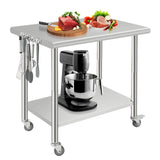 Tavolo da lavoro in acciaio inox Garvee 91.44x60.96x88.9 cm con ripiano inferiore regolabile per cucina e ristorante, piano in metallo robusto, gambe regolabili in altezza, argento - argento