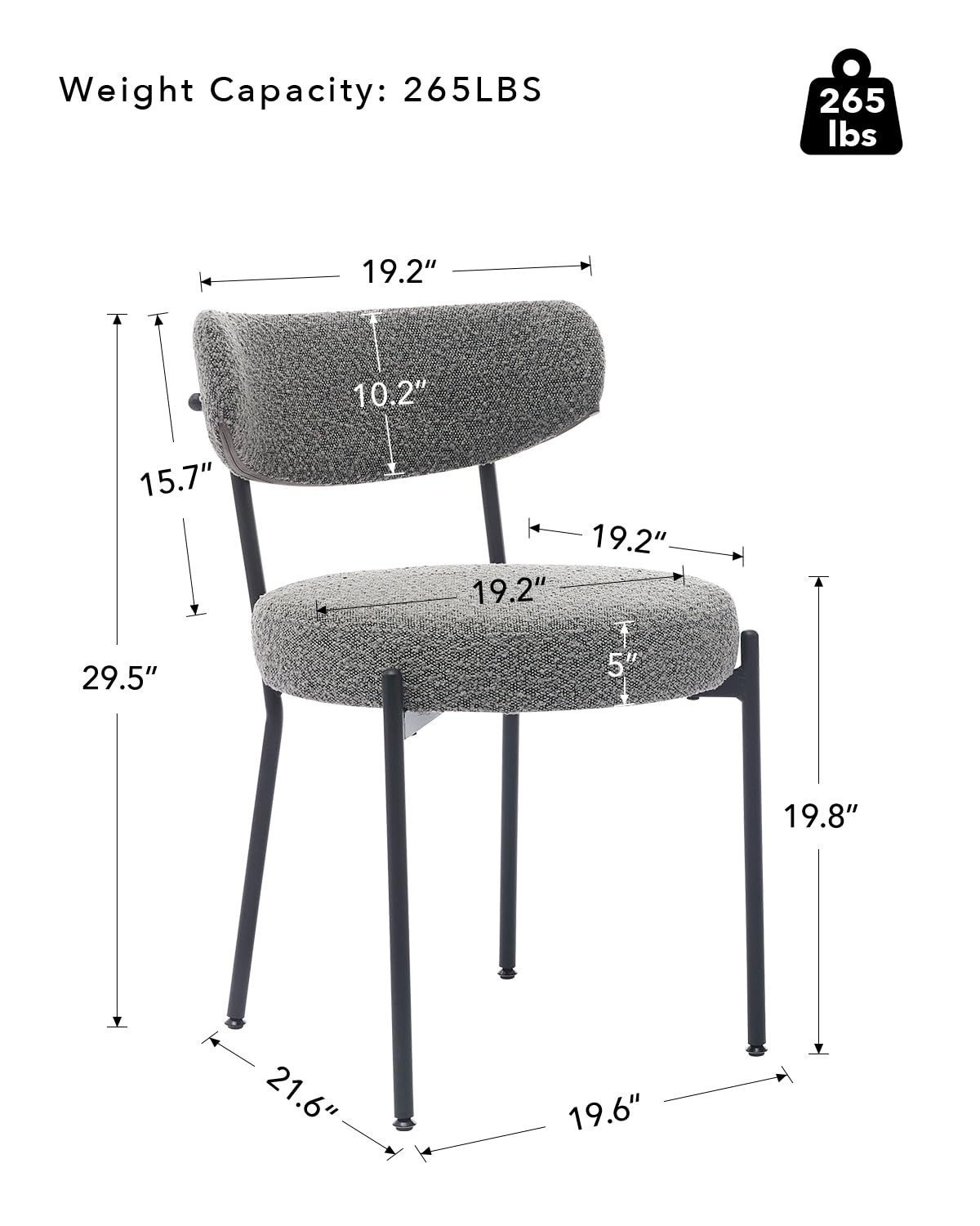 Set 2 sedute per Pranzo Garvee Mid Century Bouclé Viol e shinale regolabi Viol in metallo in schiuma ad alta densità Ergonomiche per sala da Pranzo Nero