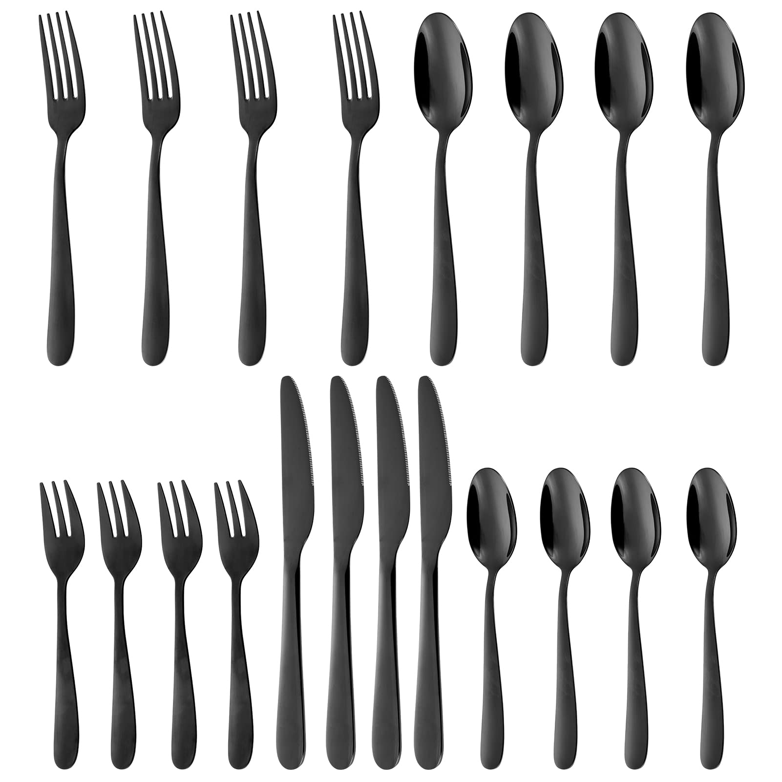Set di posate Garvee da 60 pezzi, acciaio inossidabile, nero, per 12 persone, lucidato a specchio, lavabile in lavastoviglie, design moderno, sala da pranzo
