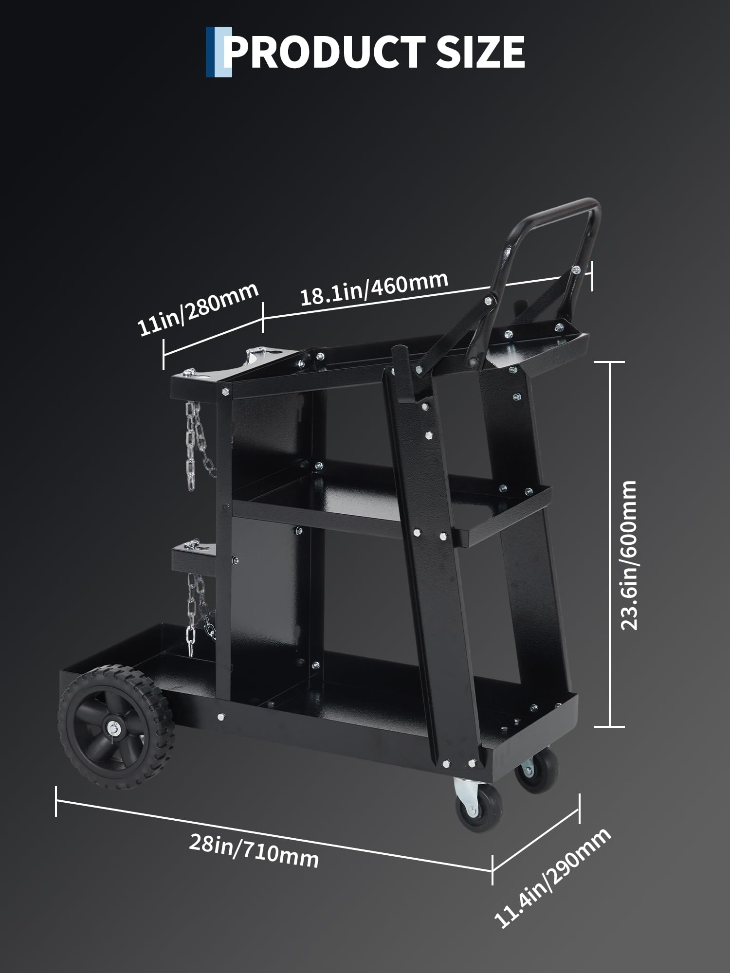 Carrello Saldatura Garvee 3 Ripiani con Ruote 360° e Fibbie Sicurezza, Acciaio Q235 Resistente Nero - Ideale per Festa del Papà in Officina e Cantiere