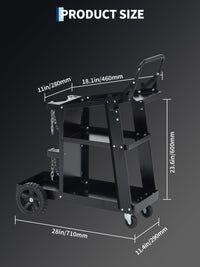 Carrello Saldatura Garvee 3 Ripiani con Ruote 360° e Fibbie Sicurezza, Acciaio Q235 Resistente Nero - Ideale per Festa del Papà in Officina e Cantiere