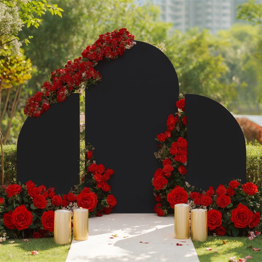 Garvee Arch Backdrop Stand Cover Set - Copertura per arco nuziale in spandex - Doppia faccia - 7.2 piedi a forma di U e 5 piedi a mezzaluna - Nero - Decorazione per feste
