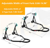 Cavalletto per moto Garvee da 850 libbre con teste forcella regolabili per manutenzione moto sportive e da cross, acciaio, 4 ruote, nero
