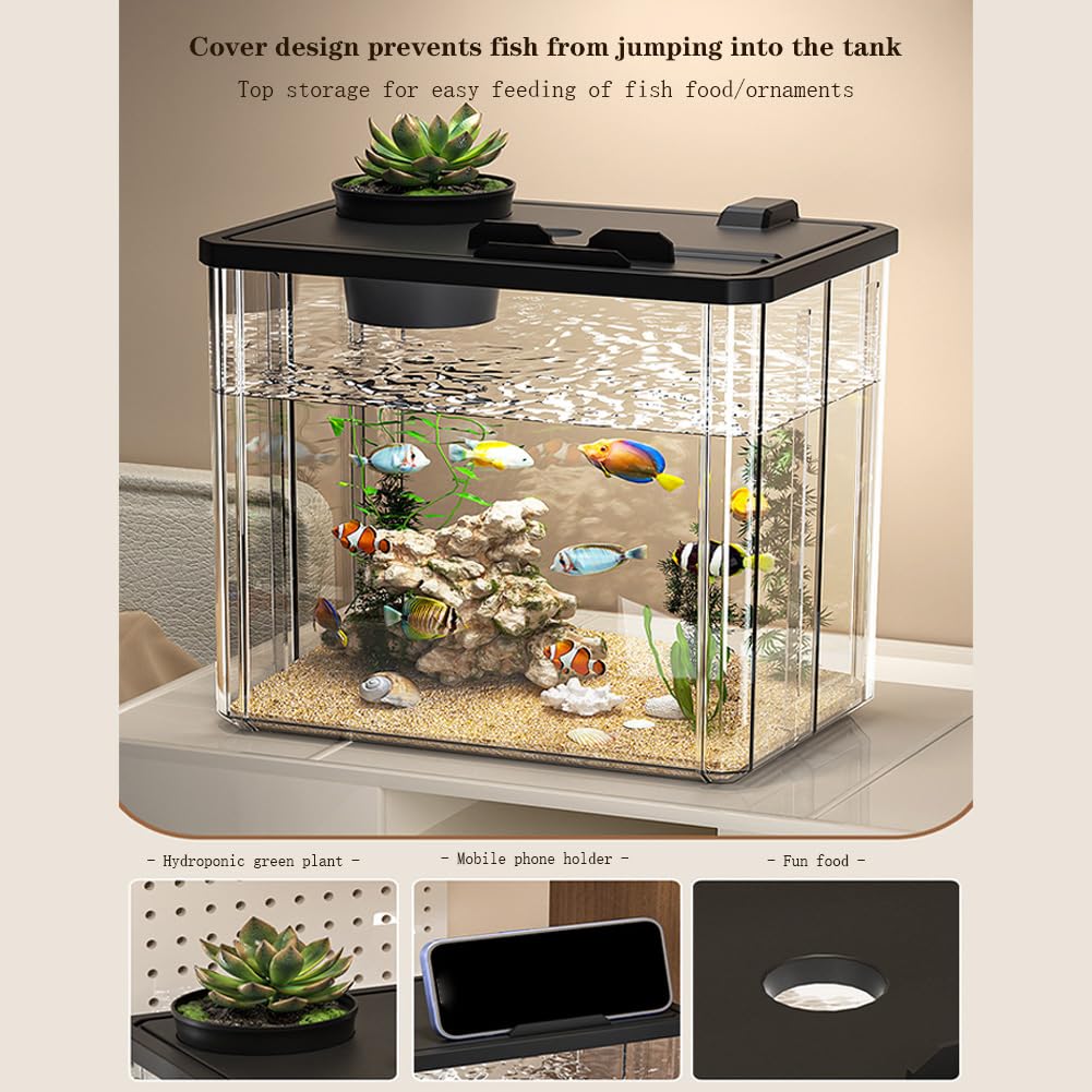 Kit di avviamento per mini acquario Garvee in acrilico con pompa e luce LED, trasparente, per gamberetti e piccoli pesci, decorazione da tavolo