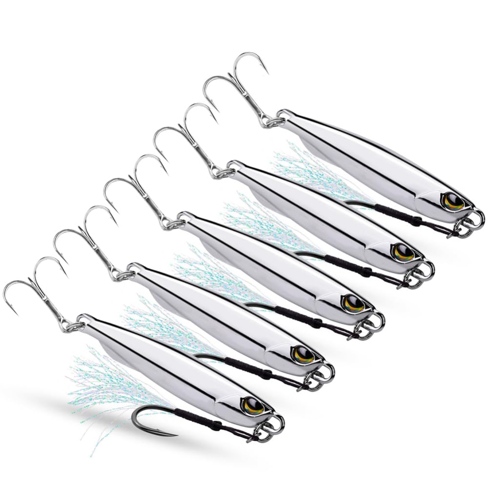 Garvee set di 5 esche da pesca 3D con occhi a 360°, riflettenti, 2 ami, 30 g per acqua dolce e salata, realistiche, resistenti, versatili