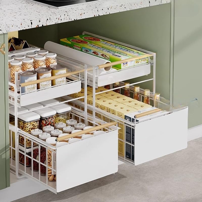 GARVEE Armadio estraibile a 2 ripiani, 39x28x40 cm, bianco con maniglia in legno