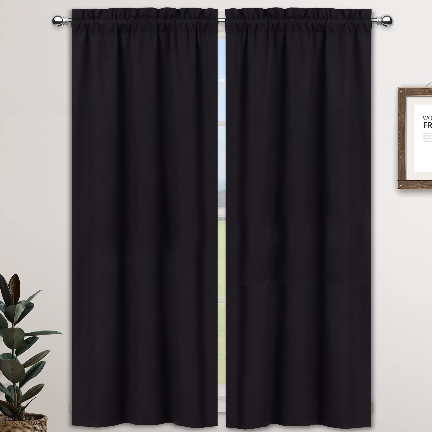 Garvee Cortina Opaca Tenda oscurante per cucina e camera da letto, insonorizzata, in poliestere, a risparmio energetico, nera, 66x114 cm, 2 pezzi, stile bistrot