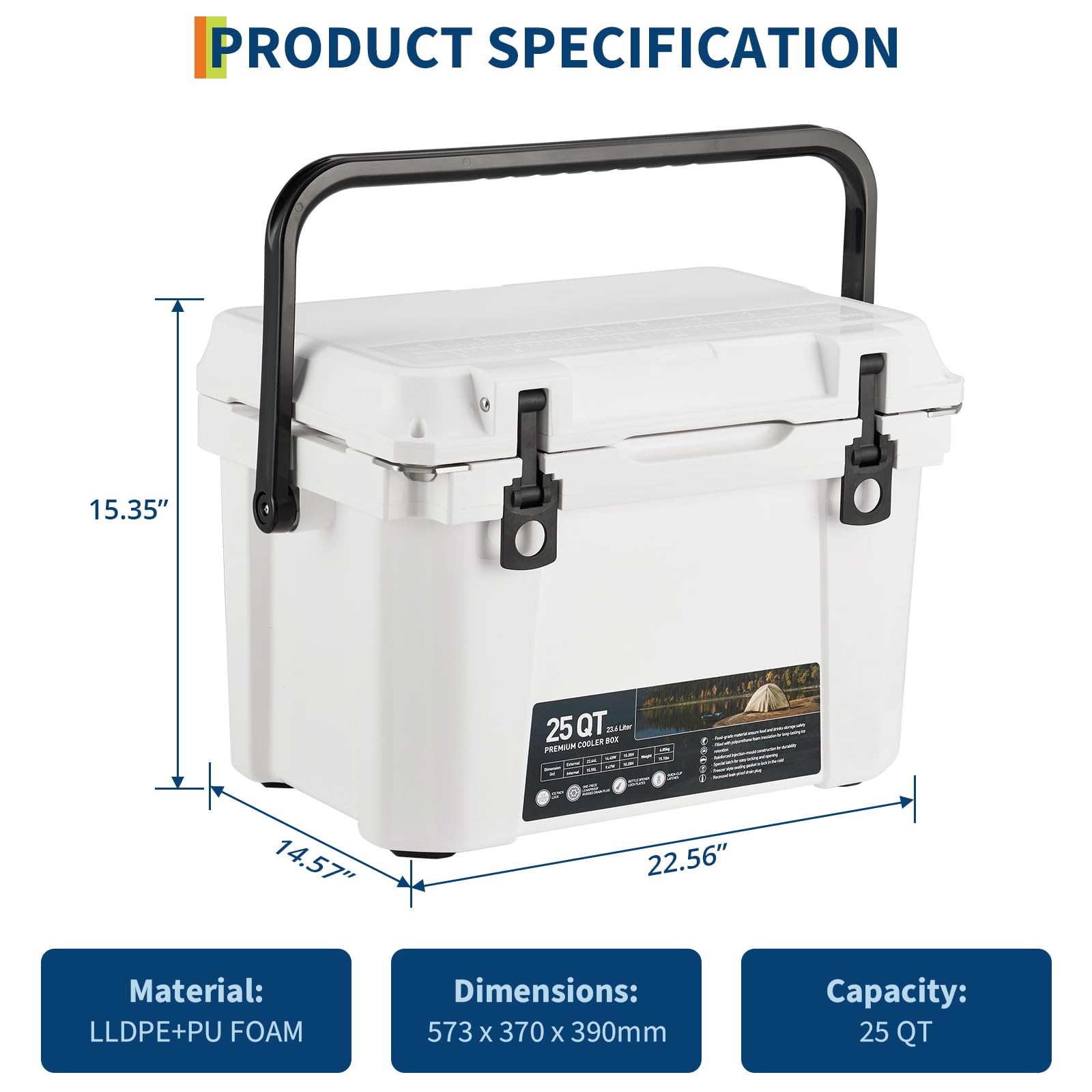 Garvee 25 Quart Borsa frigo portatile rigida con maniglia e tubo di scarico per campeggio e pesca, isolata, materiale PE, blu