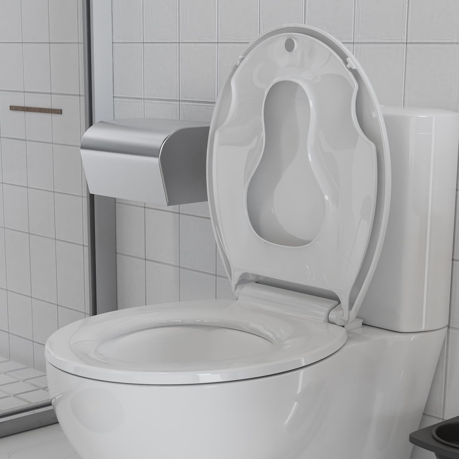 Sedile WC rotondo Garvee con sedile per bambini, chiusura magnetica, chiusura ammortizzata, polipropilene, per bagno di famiglia, bianco