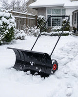 Garvee Pala Neve Regolabile con Ruote 74/91 cm - Acciaio Zincato, Lama Regolabile, Altezza 5 Posizioni, Ruote 25,4 cm Pneumatiche, Resistente per Vialetti e Strade - Nero