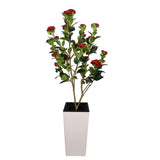 Garvee Albero di Gomma Artificiale con Fiori Rossi per Soggiorno e Ufficio 150 cm Facile da Curare Tessitura Realistica - Red