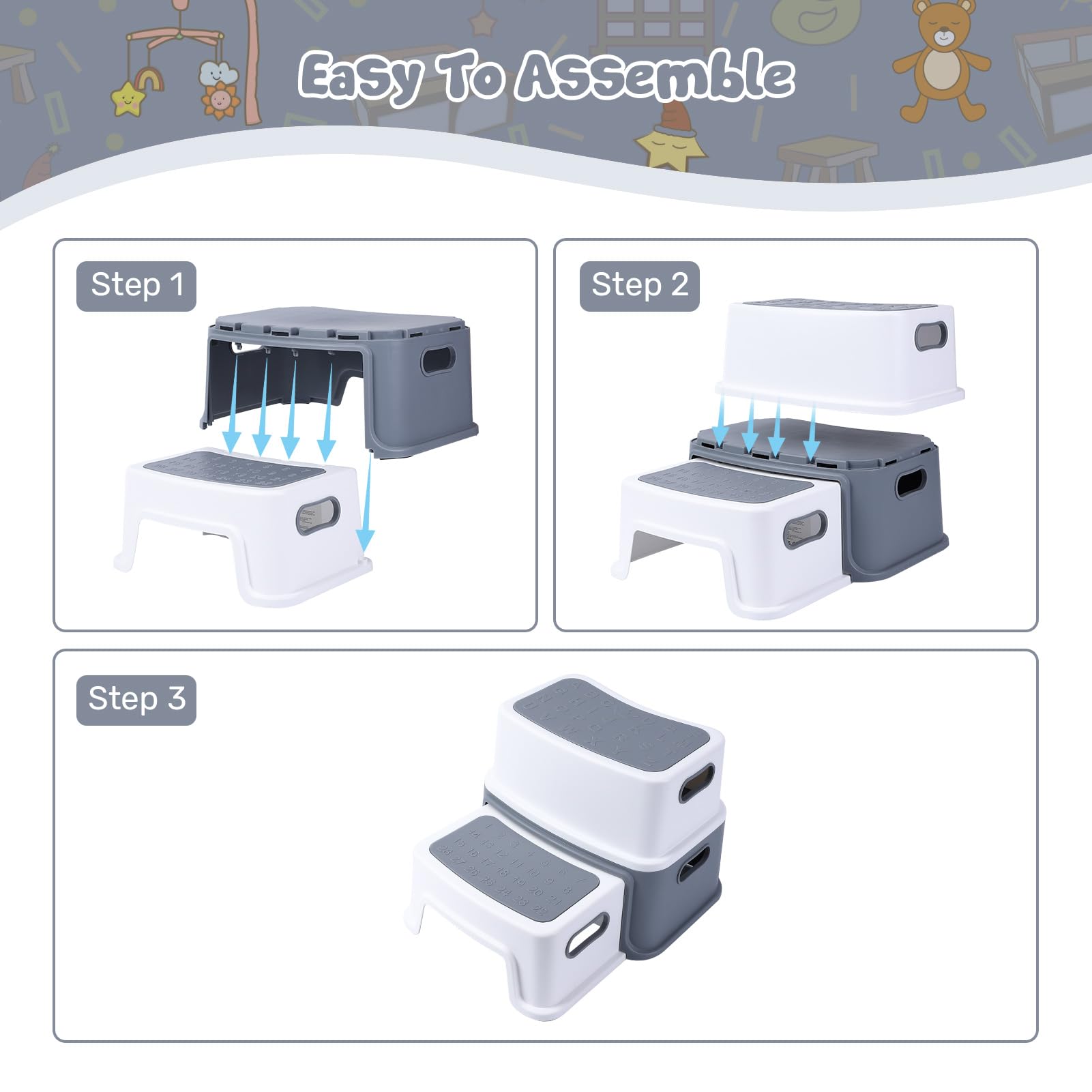 Sgabello per bambini Garvee, 2 gradini, antiscivolo, sicuro, senza BPA, leggero, portatile, per bagno, cucina, allenamento, 115 kg