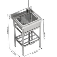 Lavello di servicio in acciaio inossidabile Garvee di grandi dimensioni 60x51x107 cm, lavello industriale da cucina e garage con fuoco e tropo pieno per uso commerciale e privato