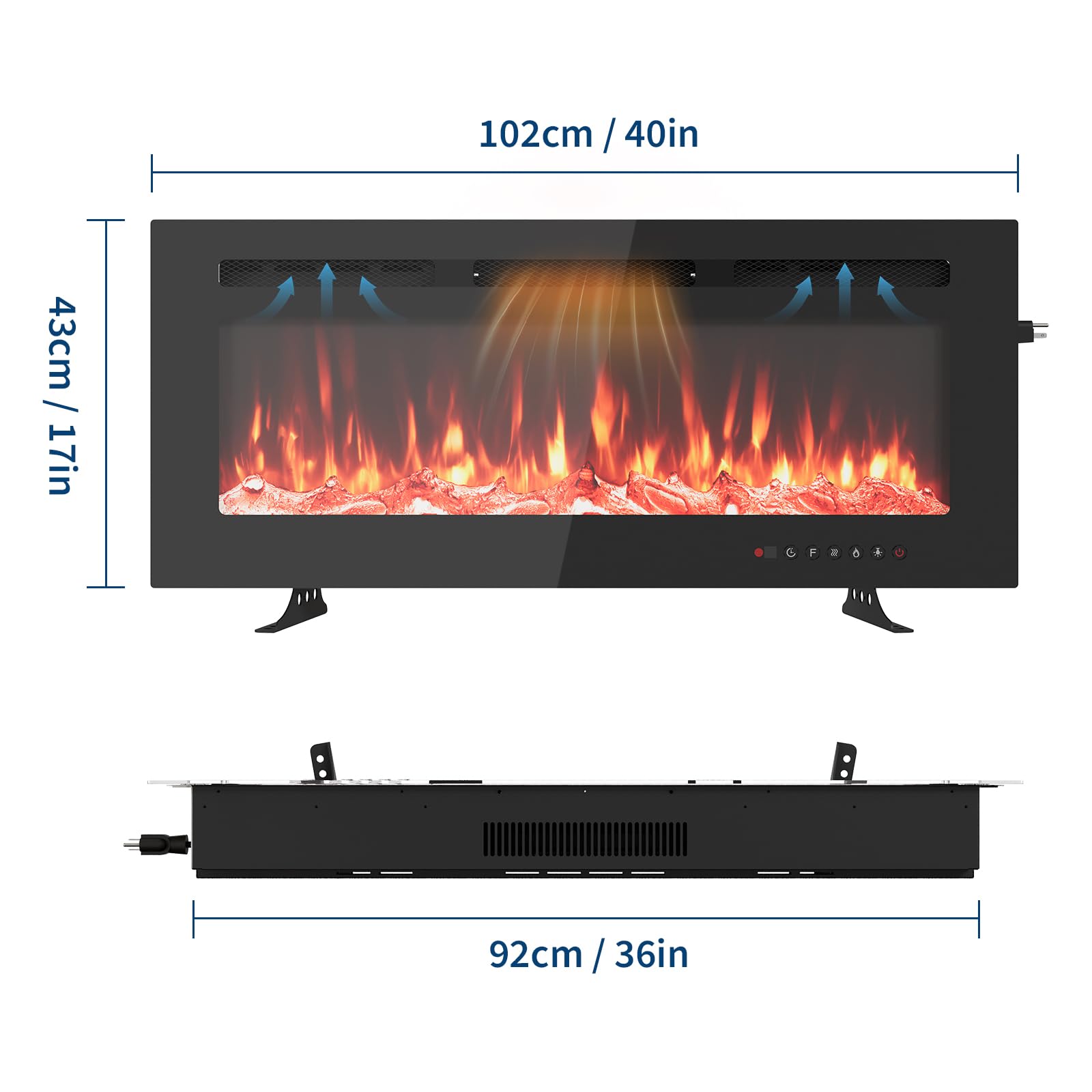 Camino elettrico Garvee, ultrapiatto, da parete, possibilità di installazione a incasso, con telecomando, riscaldatore da 1800 W, 12 colori, timer fino a 12 ore, certificato ETL per 37 m², design moderno, frontale in vetro e aspetto legno/cristallo