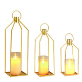 Garvee Set di 3 Lanterne LED in Metallo Dorato con Timer 6h per Interni ed Esterni Dimensioni 12+15+19 cm Decorazione Casa e Giardino - Golden