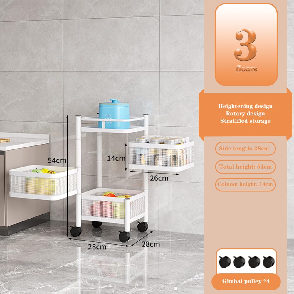 Carrello da cucina con ruote in metallo bianco a 3 ripiani Garvee, 63x28x28 cm, per lo stoccaggio e il trasporto in cucine, case e aziende con elevata capacità di carico