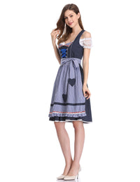 Abito tradizionale Dirndl da donna Garvee, corto con ricami, per l'Oktoberfest, set da tre pezzi, a pois, blu scuro, taglia 34
