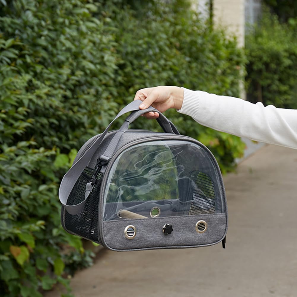 Garvee Bird Travel Carrier con vassoio in acciaio inossidabile, leggero, traspirante, tracolla regolabile per parrocchetti e piccoli uccelli, 24x33x26 cm, trasparente