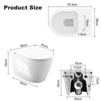 GARVEE WC Sospeso Senza Bordi Wc sospeso in ceramica, forma a D, 55,5 cm, bianco, con coperchio automatico, per bagni moderni