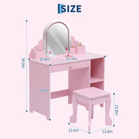 Tavolo da toeletta per bambini Garvee con luce LED e sgabello, regolabile, MDF, spazio di archiviazione, rosa, per bambine dai 3 ai 9 anni, sala giochi e camera da letto