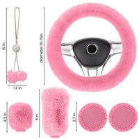 Garvee - Set di 6 coprivolanti in peluche per donna, accessori per auto, rosa, morbidi e brillanti, diametro del volante 38 cm