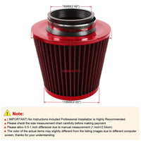 Garvee Filtro Aria Auto 76mm, Alto Flusso, Lega Alluminio, Vliesstoff, Montaggio Facile, Universale, Tuning Auto Sportiva